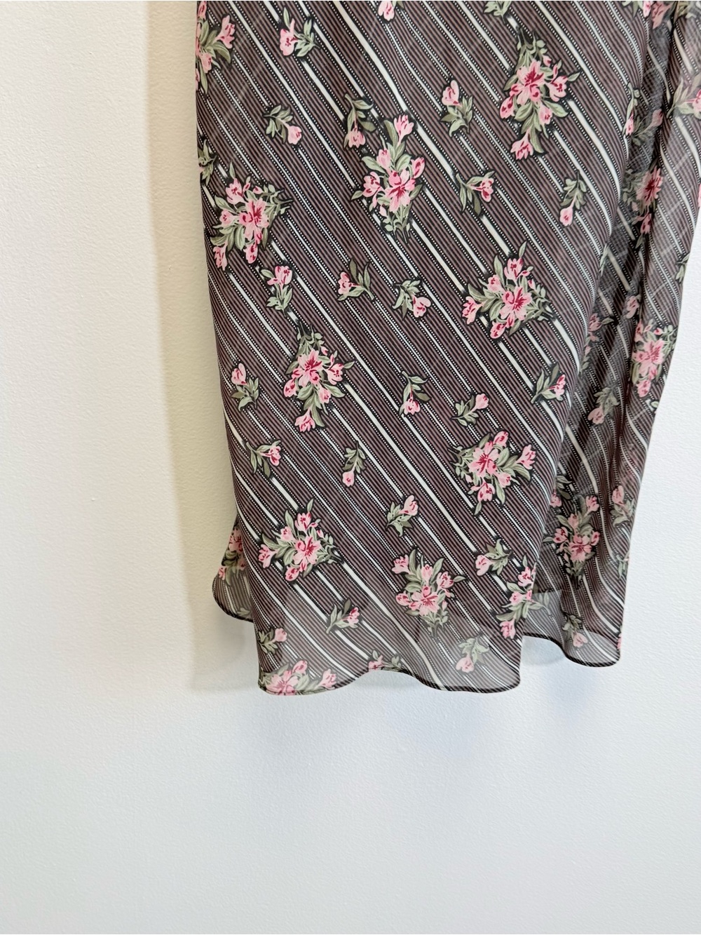 VTG Y2K Black Pink Floral Stripe Sheer Mini Slip Dress Large Coquette Bow - Picture 2 of 9